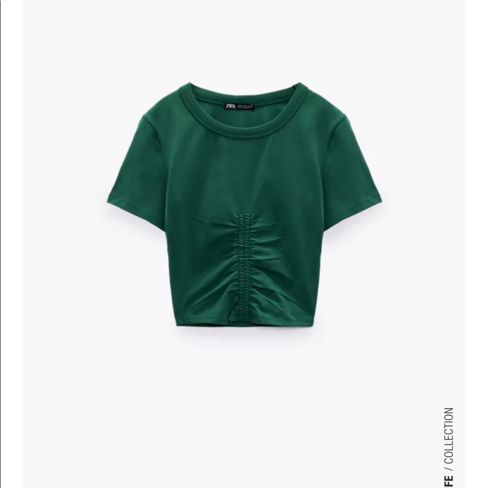 Zara Brand New w/ Tags Medium Hunter Forest Green t-shirt tee ruching Fall 2021
